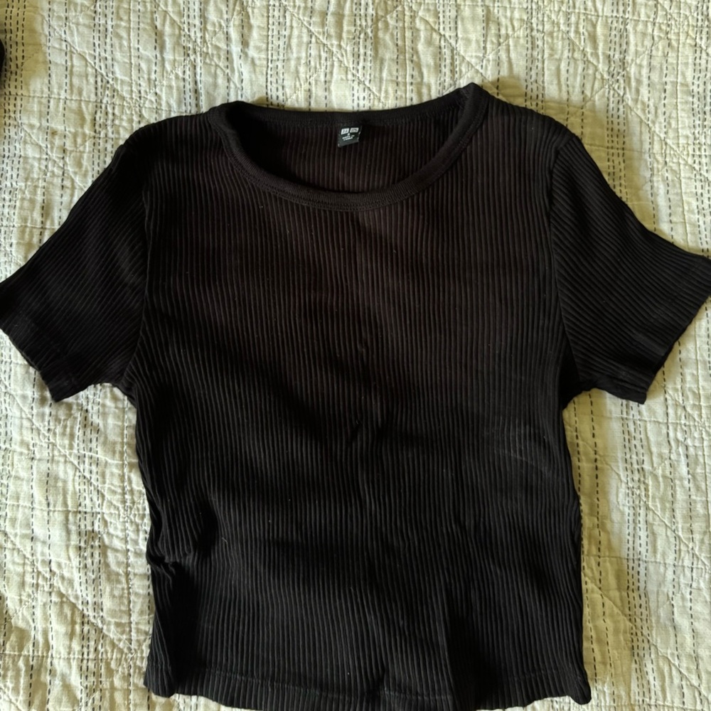 Fitted Black Ribbed Women's Top
